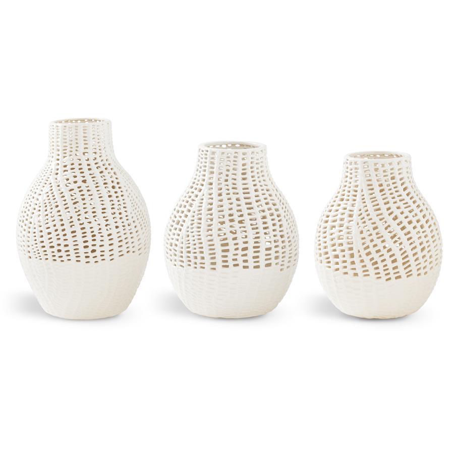 White Ceramic Basketweave Vases