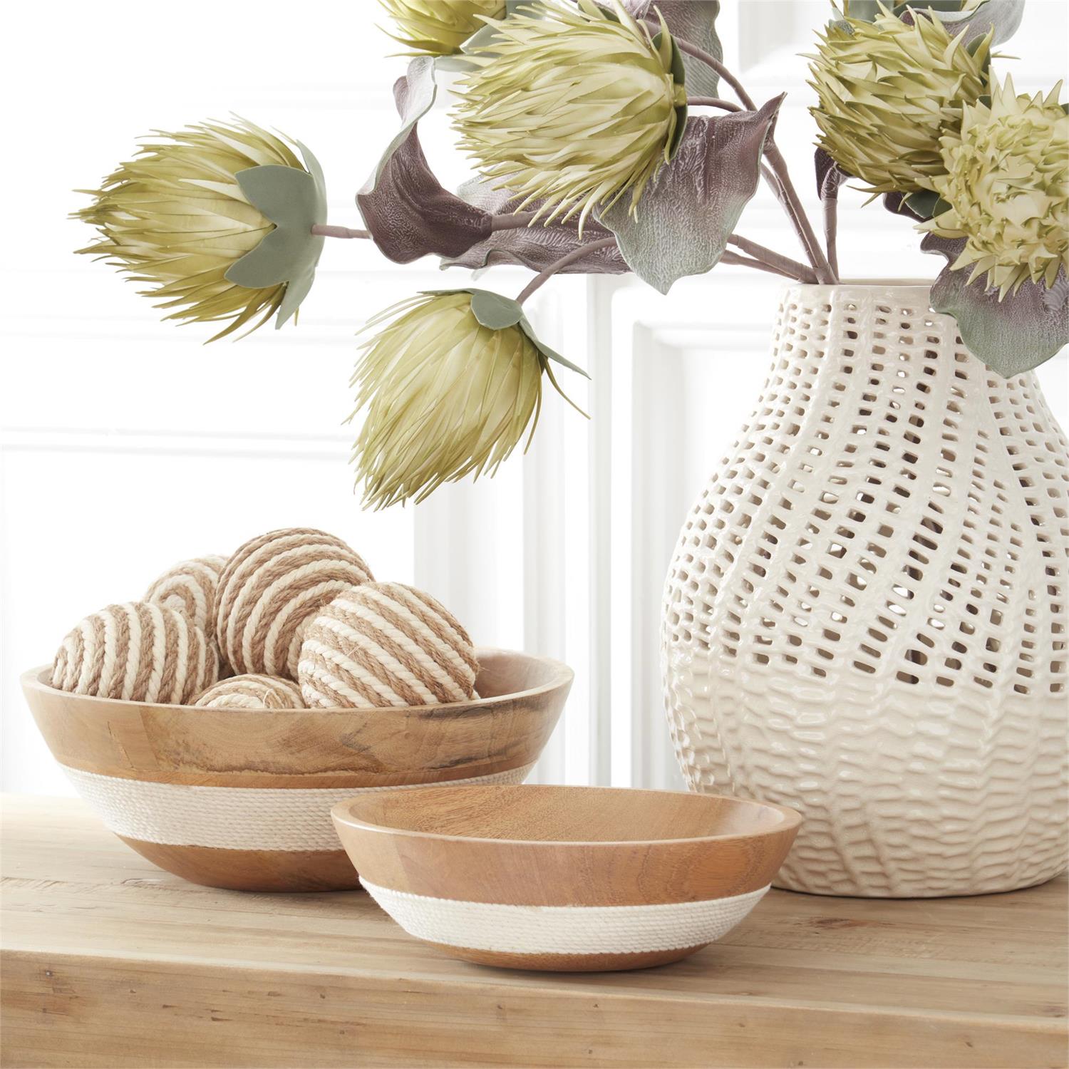 White Ceramic Basketweave Vases
