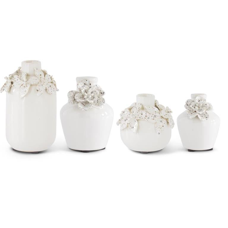 White Ceramic Vases-Raised Flowers