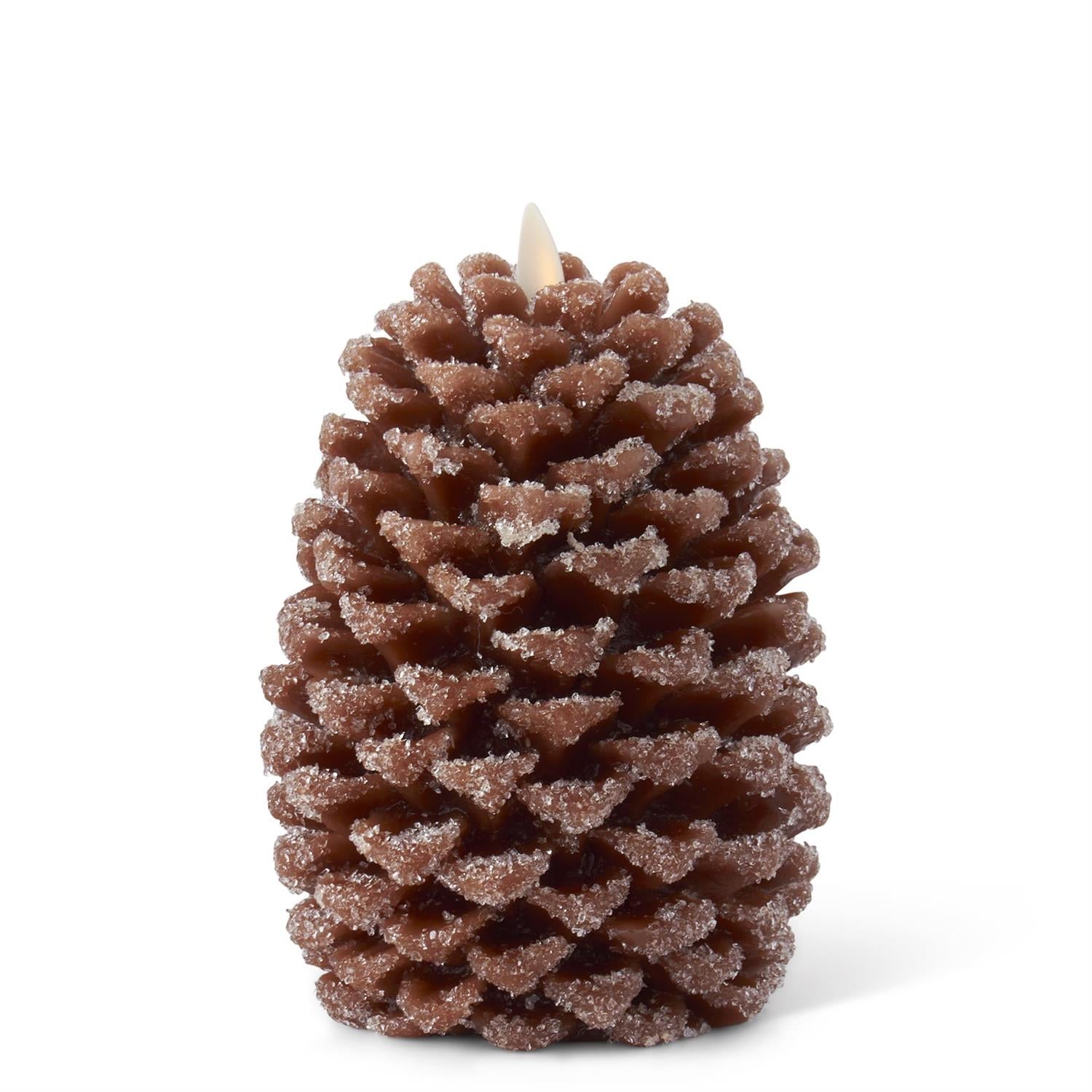 6.5 " Brown Wax Snowy Pinecone Luminara Indoor Candle