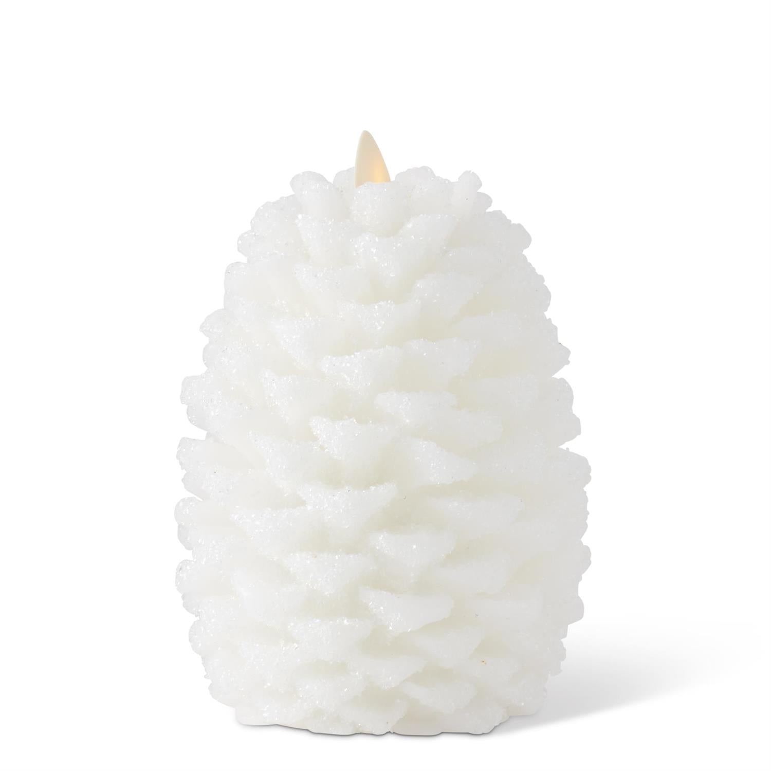 6.5 " White Wax Snowy Pinecone Luminara Indoor Candle