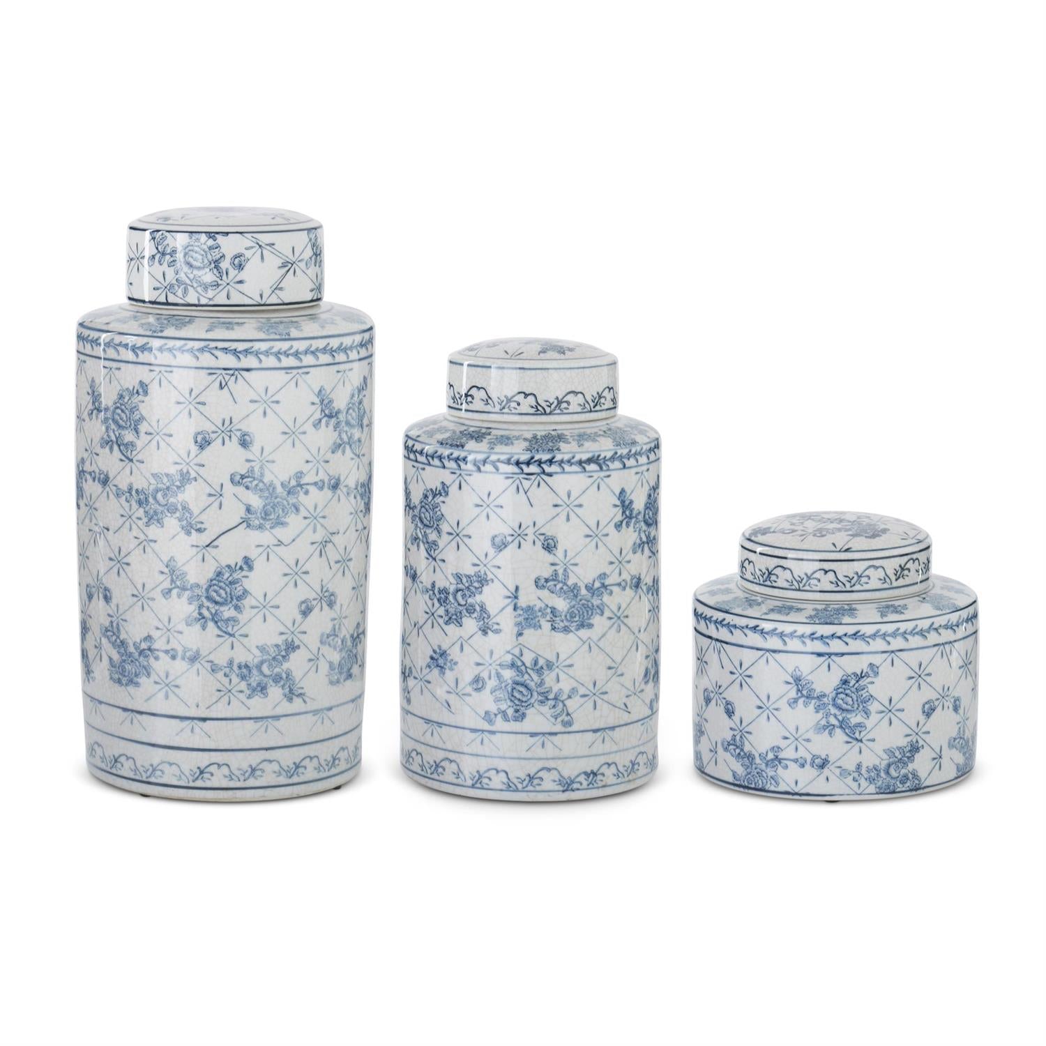 White and Blue Floral Ceramic Ginger Jar