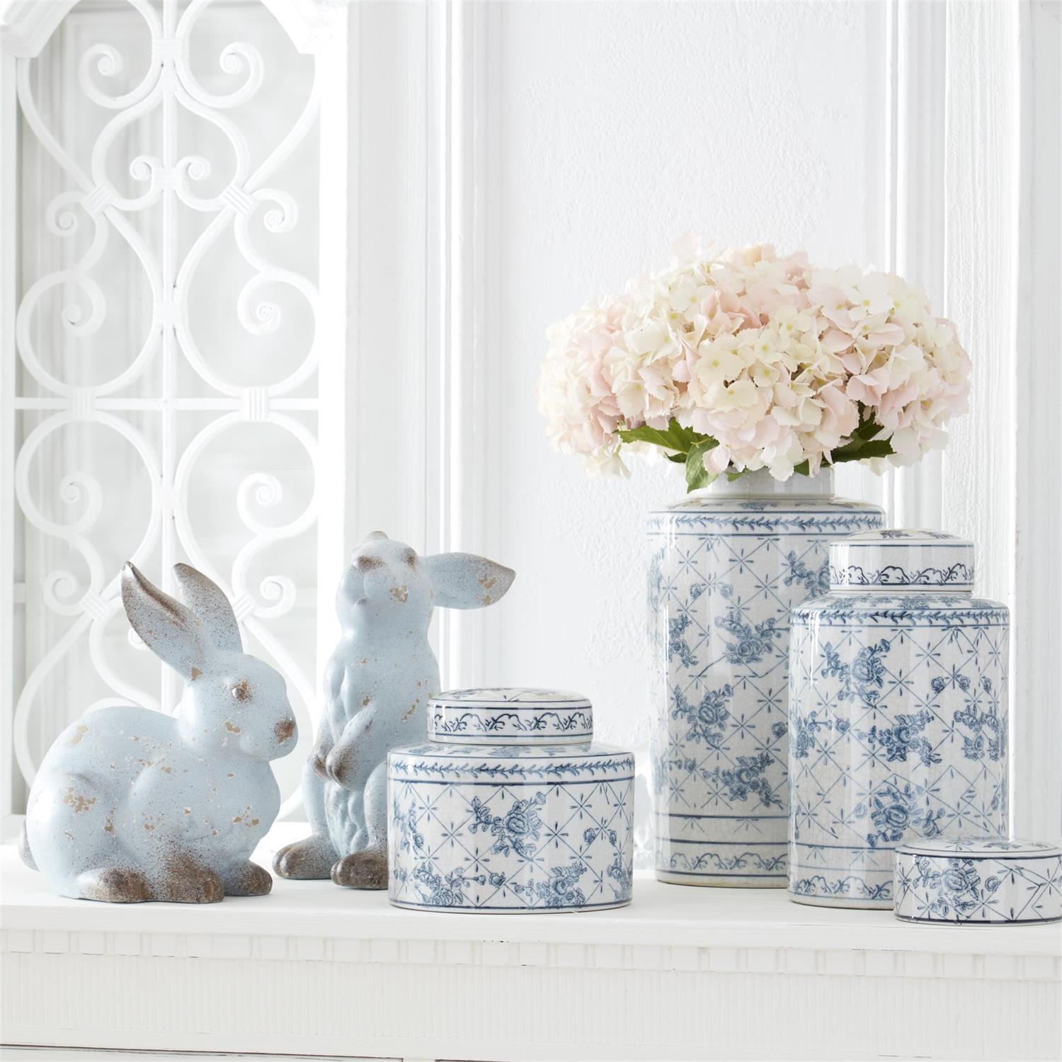 White and Blue Floral Ceramic Ginger Jar