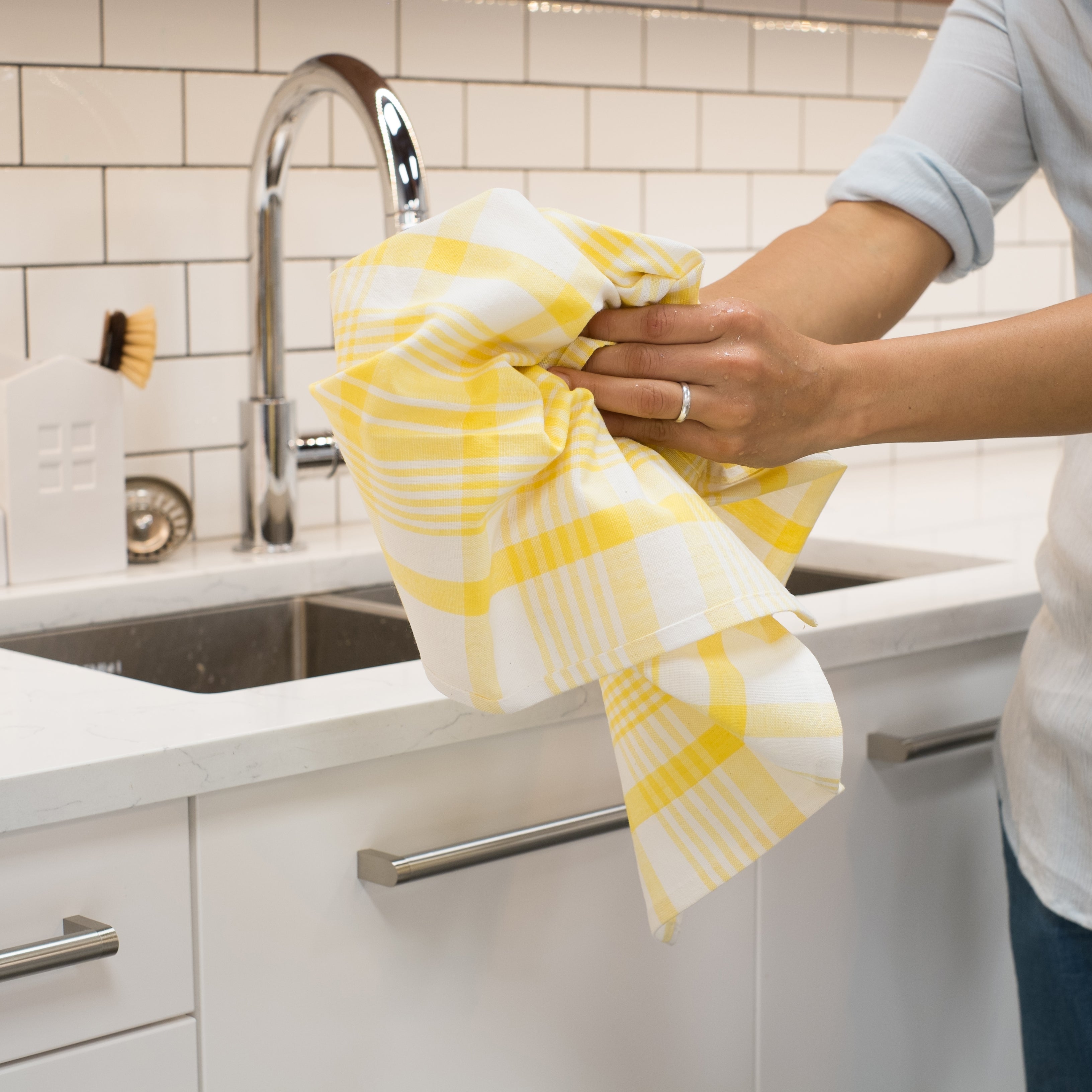 Jumbo Lemon Yellow Dishtowels Set of 3