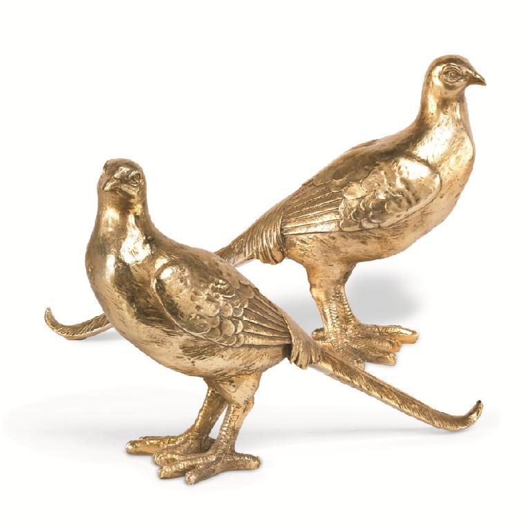 Antique Gold Resin Pheasants - Set of 2