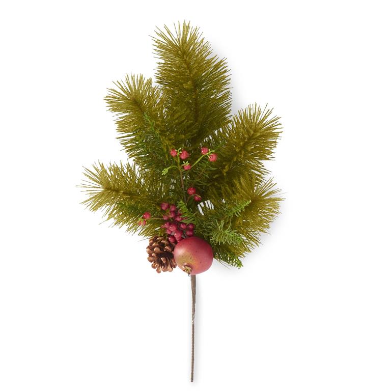 22" Pine Stem with Red Berries, Pinecone & Pomegranate