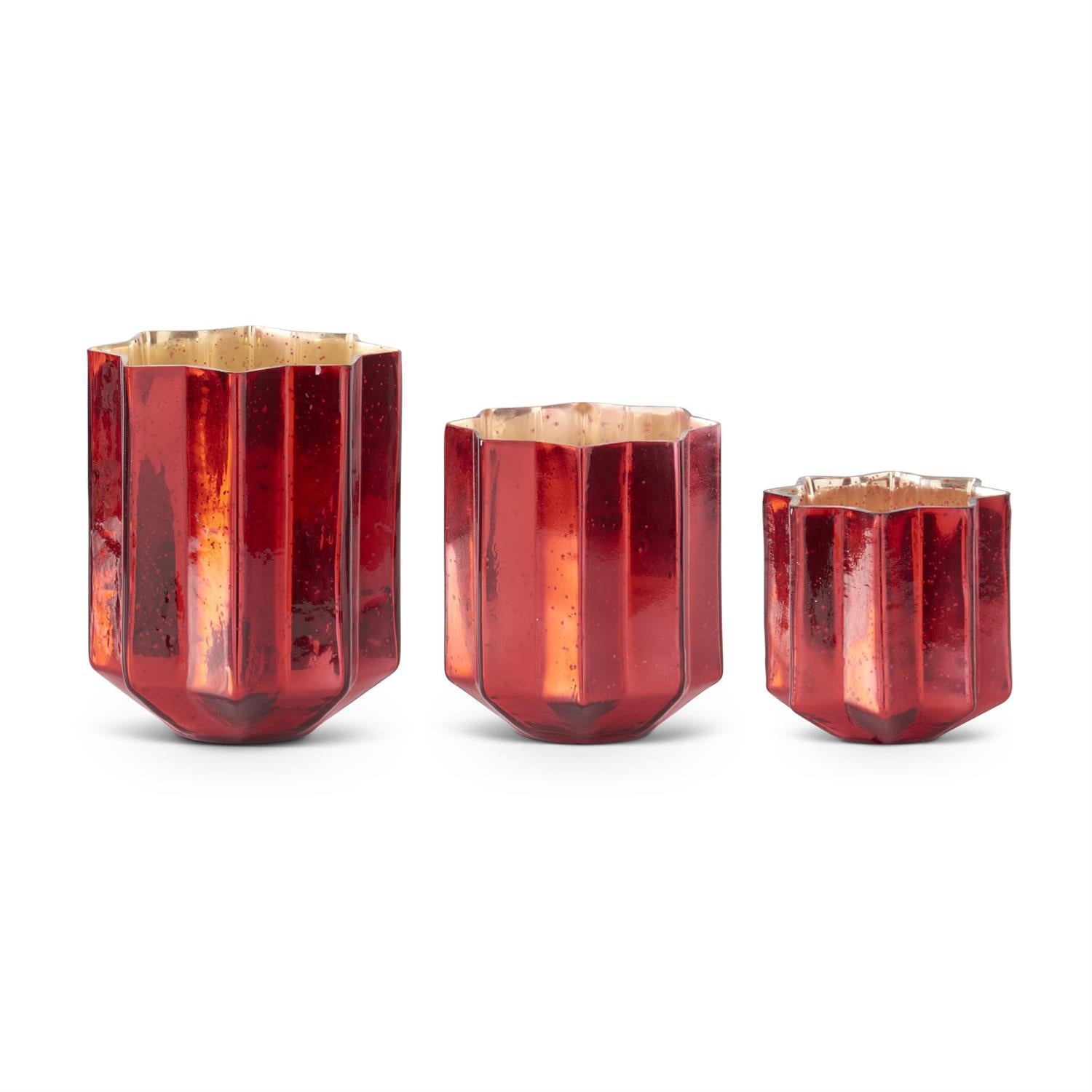 Speckled Red Mercury Glass Star Containers with Gold Interior