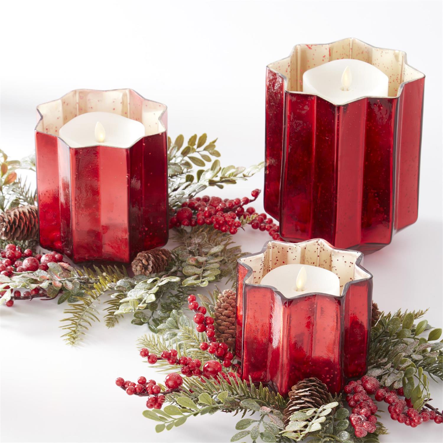 Speckled Red Mercury Glass Star Containers with Gold Interior