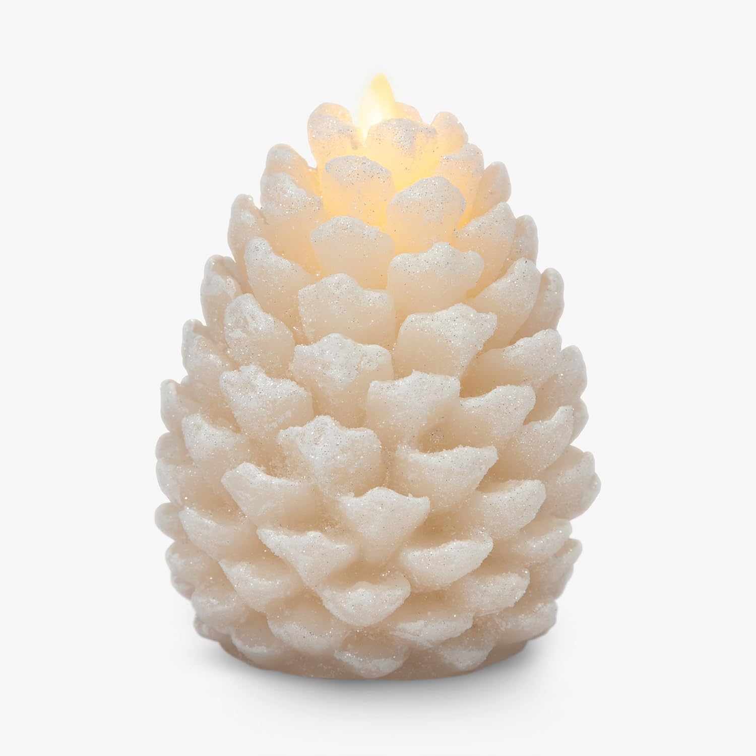 6.5 " White Wax Snowy Pinecone Luminara Indoor Candle