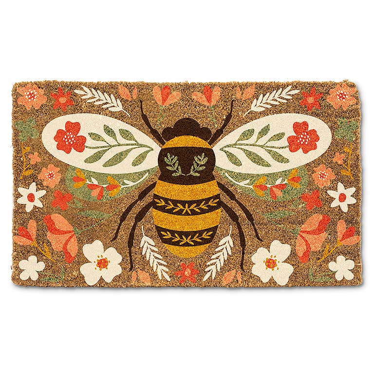 Floral Bee Doormat - 18x30"L