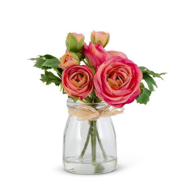 Pink Ranunculus Bouquet in Glass Vase